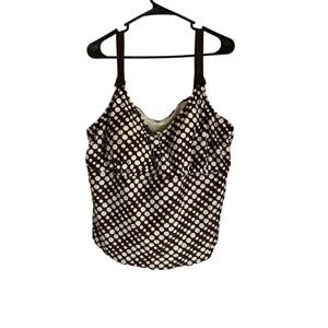 Beach Native Women's Size 26W Brown/Cream Polka Dot Tankini Swim Top